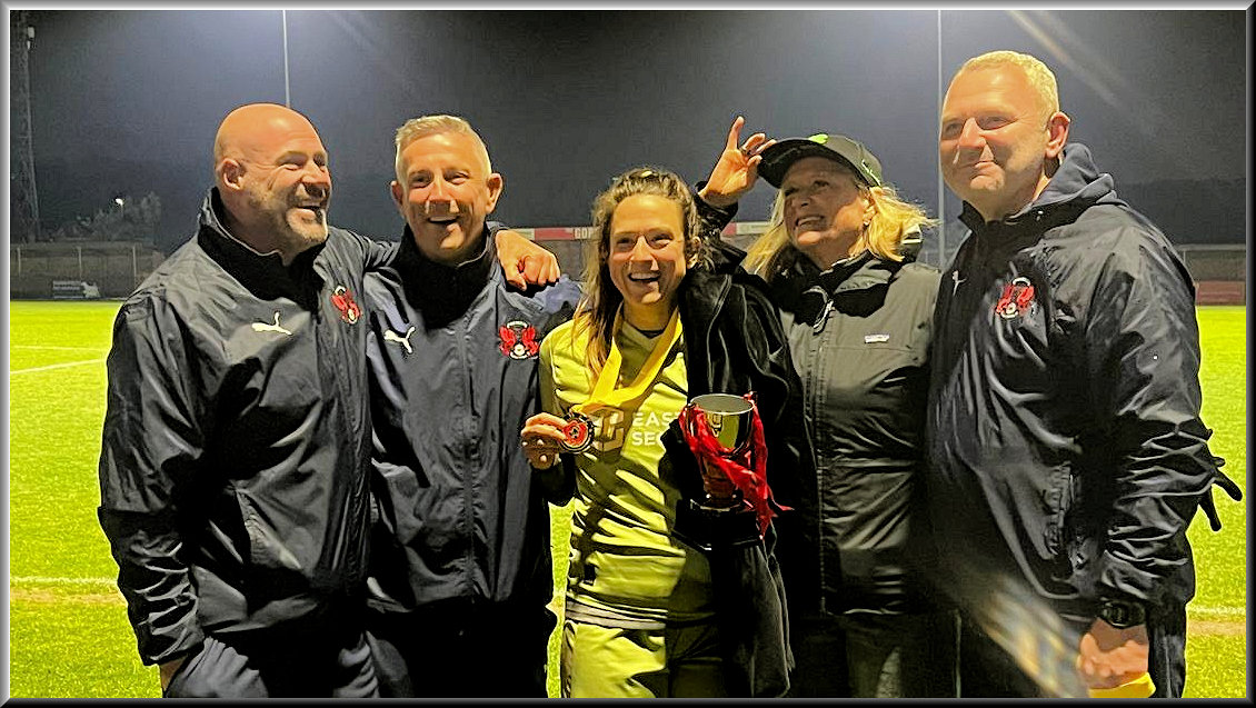 Steph and the crew with the Premier League trophy