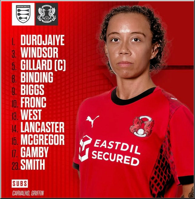 Team line-up against Tooting Bec