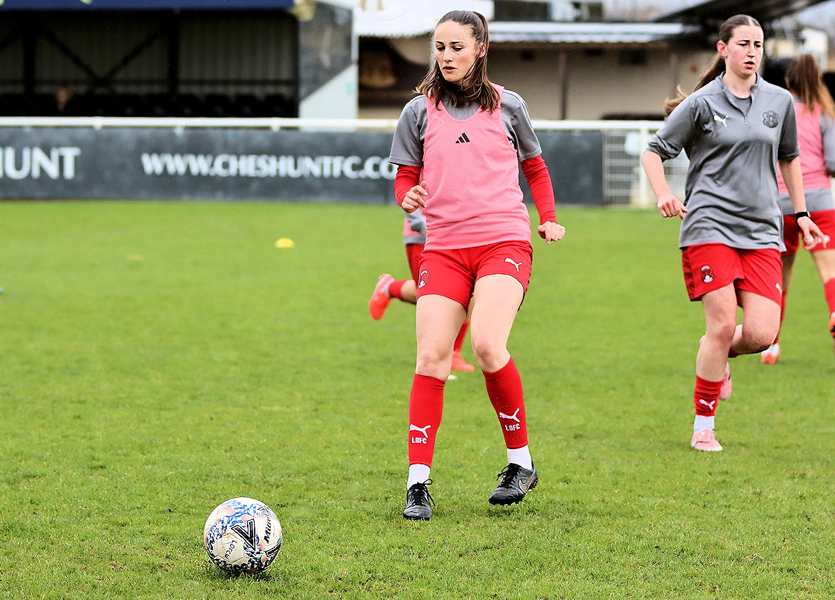 Lucy Porter was missing last Sunday, her heading ability from corners was missed. That's Ruby Abela with her in a pre-match warm-up