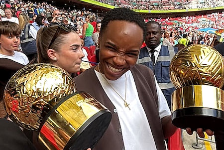 Sammy Rowland with two golden balls