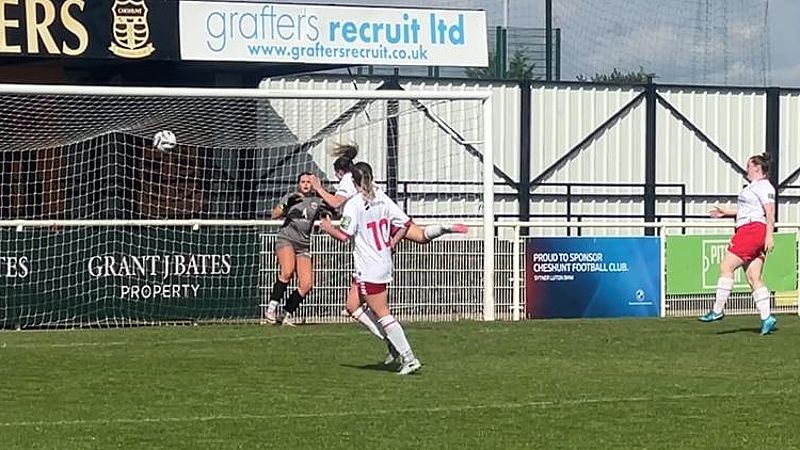Abby Caldon flying in for a header but just couldn't get enough on it to keep it on target